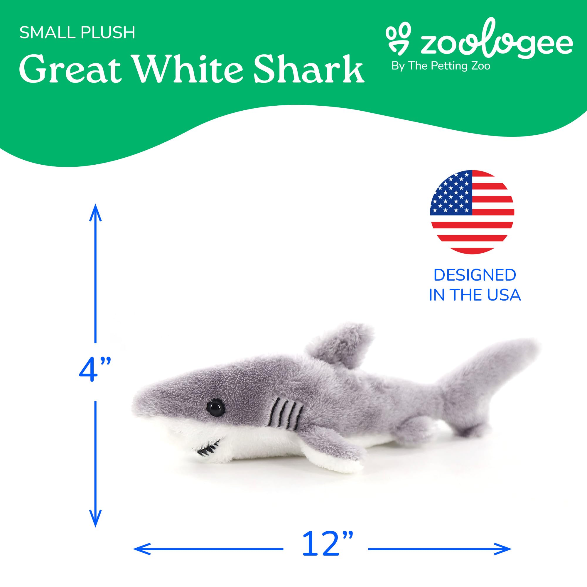 The Petting Zoo Great White Shark Plush Toy – 12-Inch Stuffed Animal Made from Recycled Water Bottles