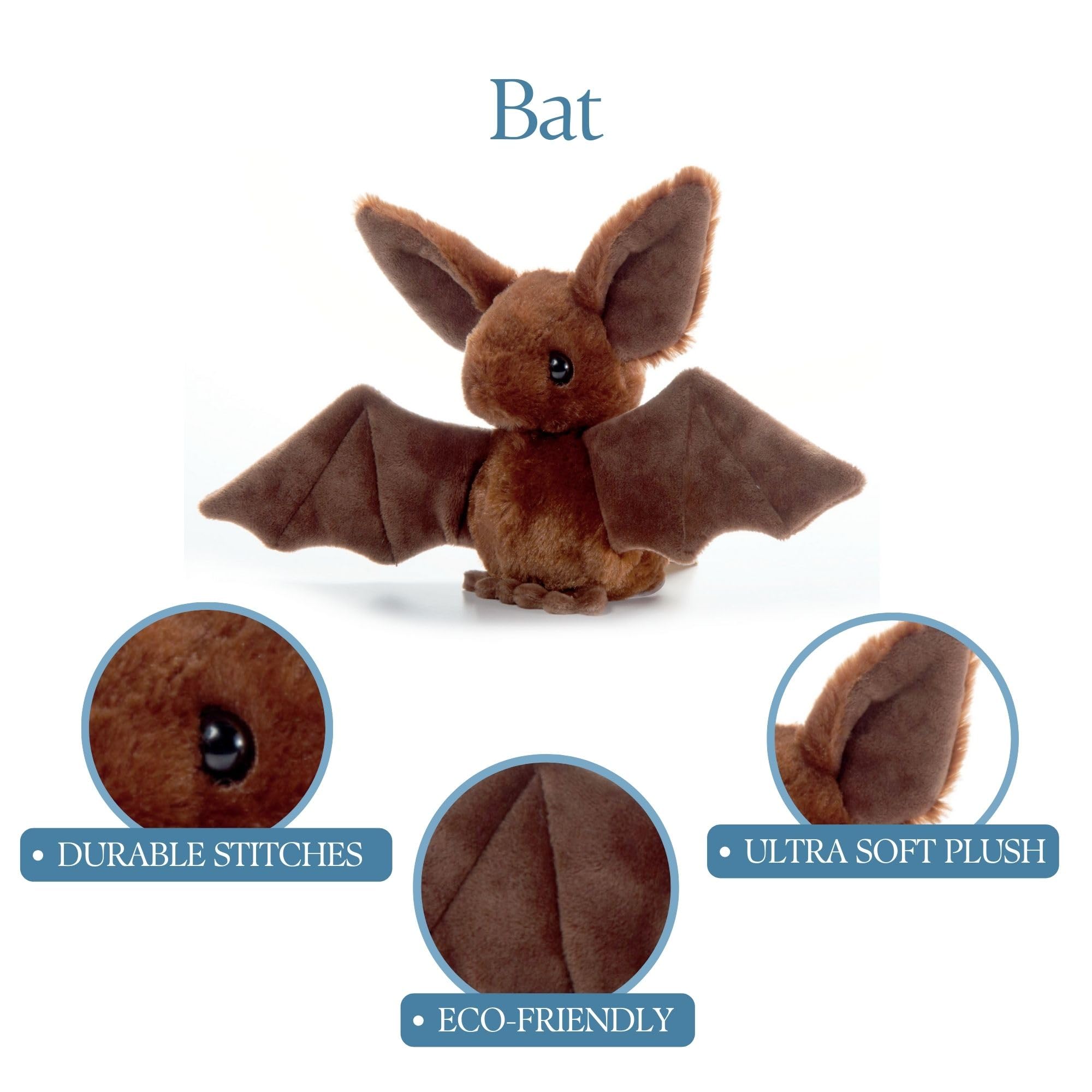 The Petting Zoo Scoopz Wildlife Animals Brown Bat Stuffed Animal, 8 Inches