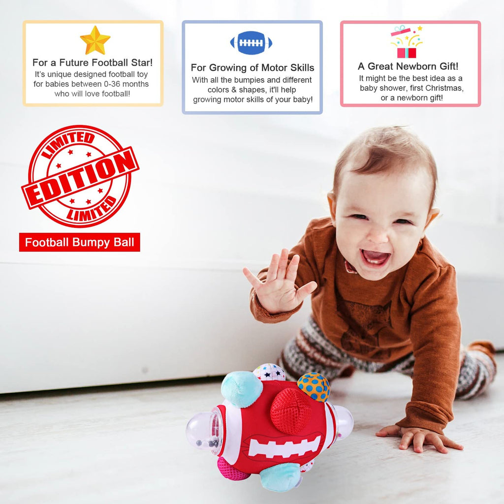 The Season Toys Football Bumpy Ball – Plush Sensory Toy for Babies 0-36 Months, Red