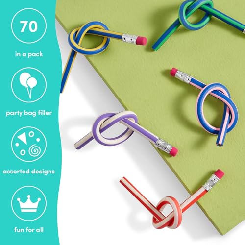 THE TWIDDLERS 70 Pack Bendy Flexible Pencils - Novelty Party Favours for Kids