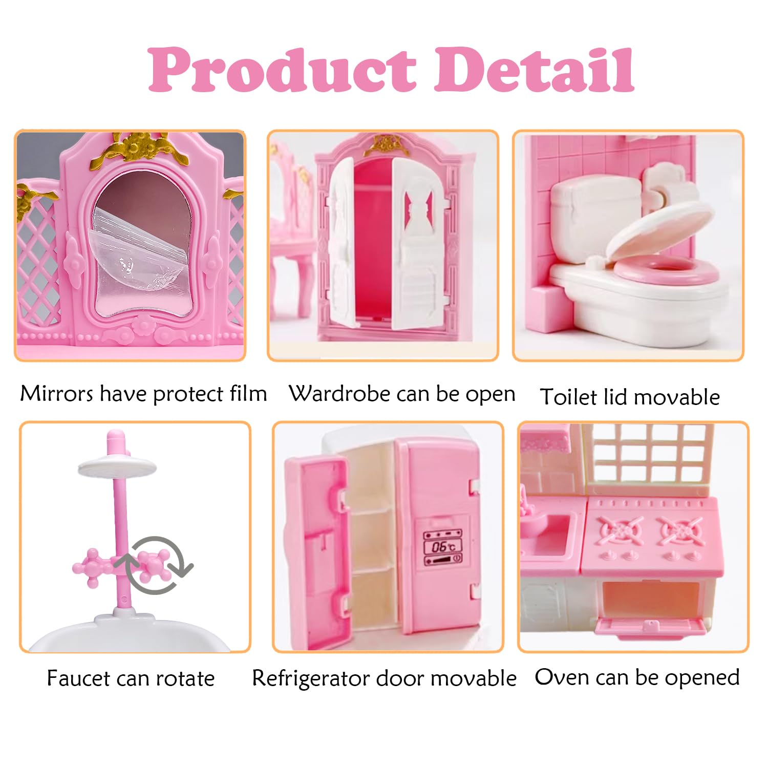 Thildani 35 Pcs Dollhouse Furniture Set – Miniature 1:12 Scale Bedroom, Bathroom, Kitchen & Living Room Accessories for Toddlers 3+