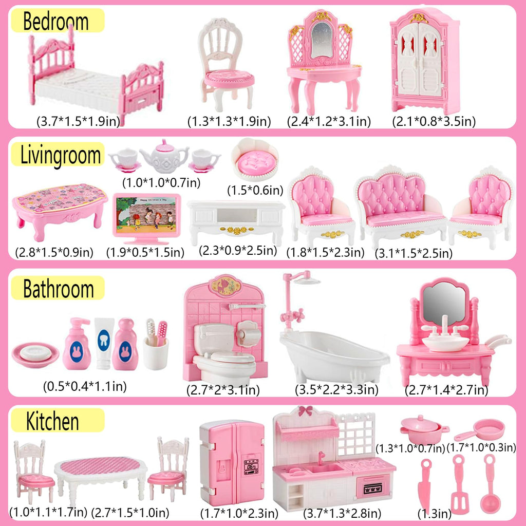 Thildani 35 Pcs Dollhouse Furniture Set – Miniature 1:12 Scale Bedroom, Bathroom, Kitchen & Living Room Accessories for Toddlers 3+