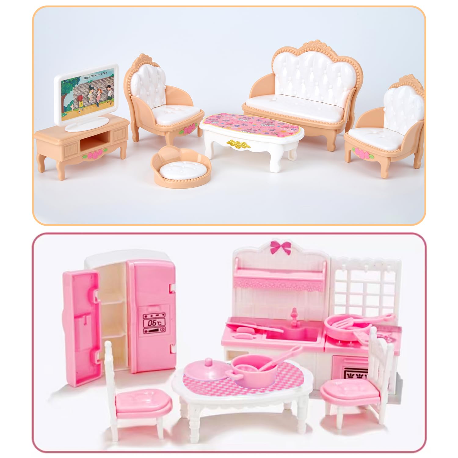 Thildani 35-Piece Dollhouse Furniture Set – 1:12 Scale Miniature for Bedroom, Bathroom, Living Room & Kitchen
