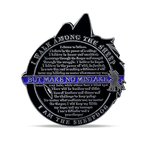 Thin Blue Line Police Sheepdog Challenge Coin – Wolf Head Shape, Imasoner