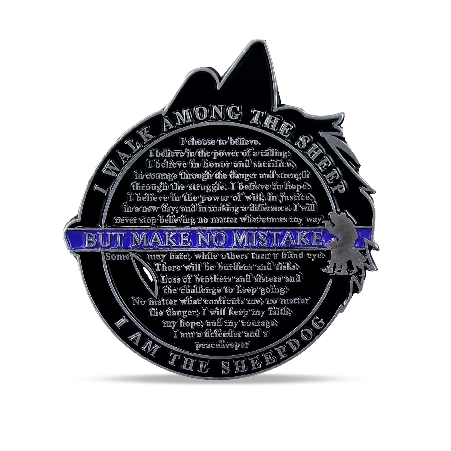 Thin Blue Line Police Sheepdog Challenge Coin – Wolf Head Shape, Imasoner