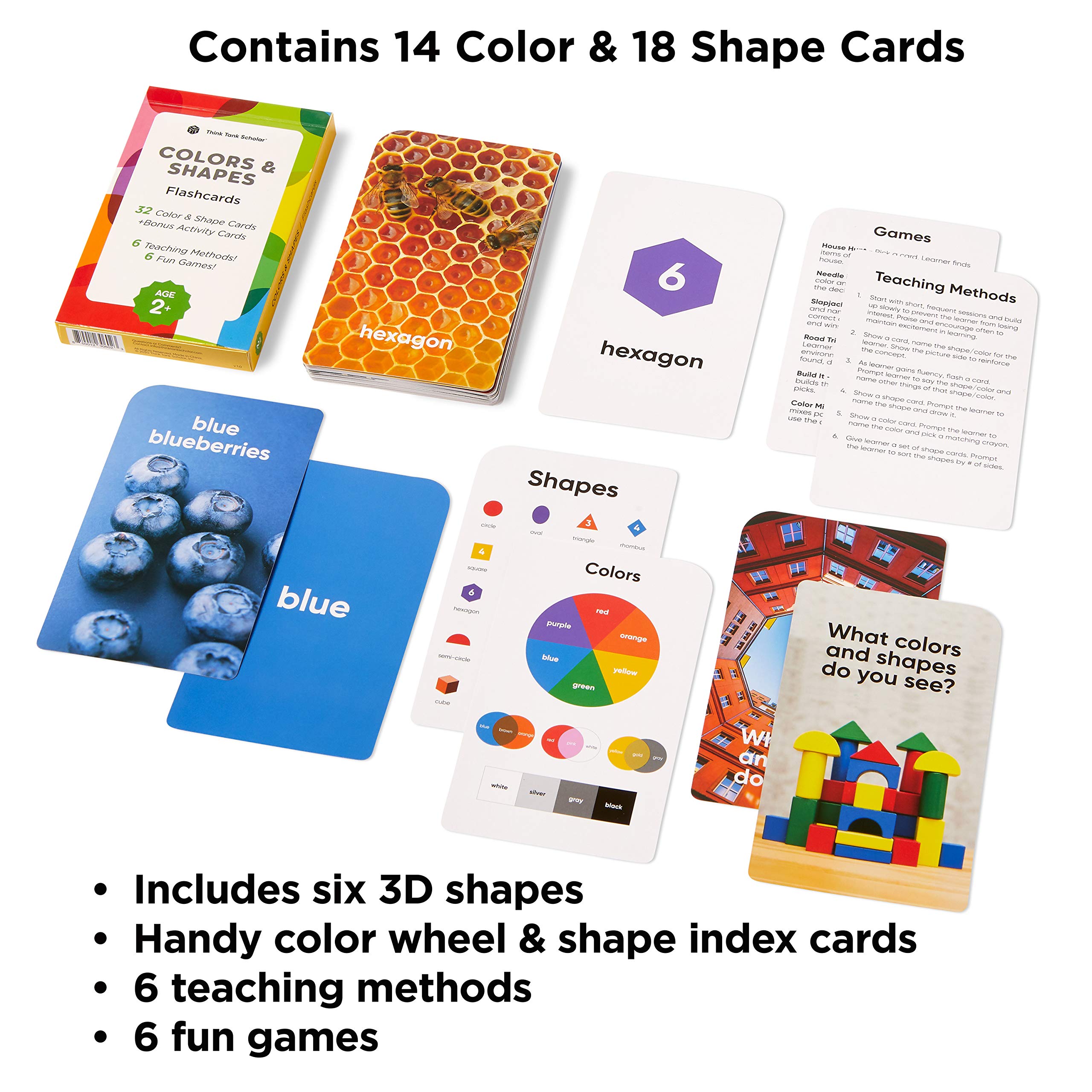 Think Tank Scholar Colors & Shapes Flash Cards – 36 Durable Cards with Real Pictures for Ages 2-8