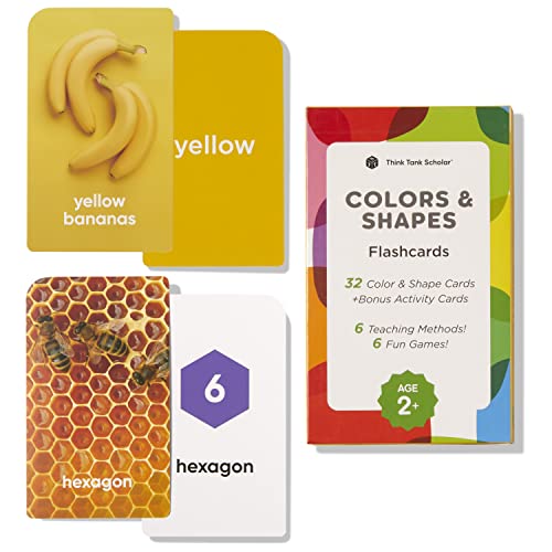 Think Tank Scholar Colors & Shapes Flash Cards – 36 Durable Cards with Real Pictures for Ages 2-8