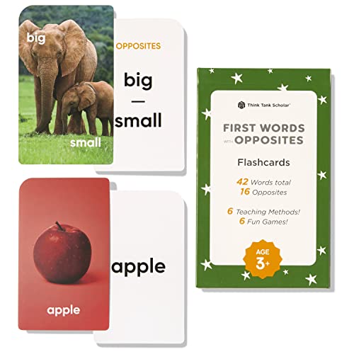 Think Tank Scholar First Words & Opposites Flash Cards – 36 Durable Cards with Real Photos for Kids Ages 2-8