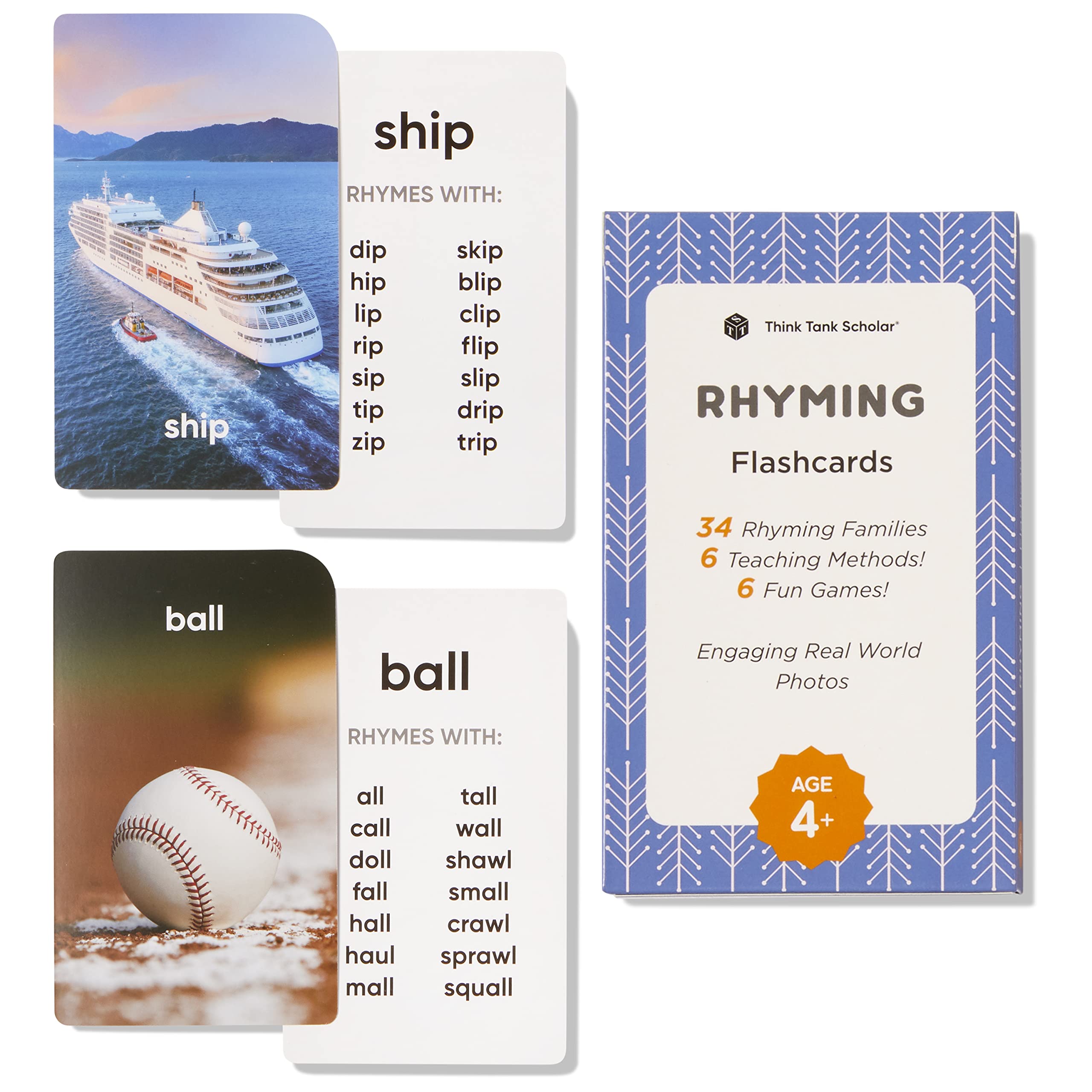 Think Tank Scholar Rhyming Flash Cards – 36 Cards, 34 Word Families for Ages 4-8