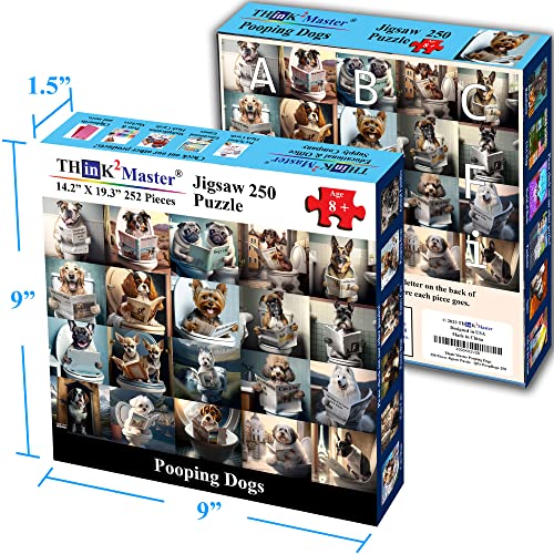 Think2Master 250-Piece Pooping Dogs Jigsaw Puzzle – 20 Breeds, 14.2” x 19.3”, with Hints & Warranty