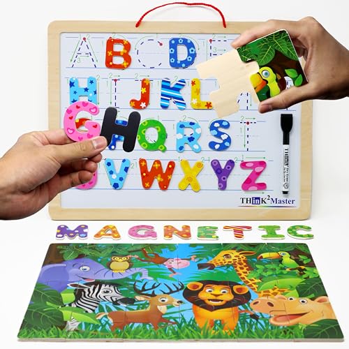 THINK2MASTER Alphabet Animal Puzzle – 14.5” x 10.5” Wooden Learning Set