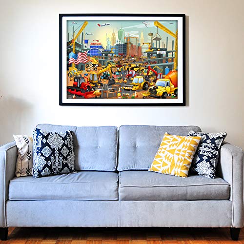 Think2Master Construction in New York City 100-Piece Jigsaw Puzzle – Family Fun with Bulldozers, Excavators & More