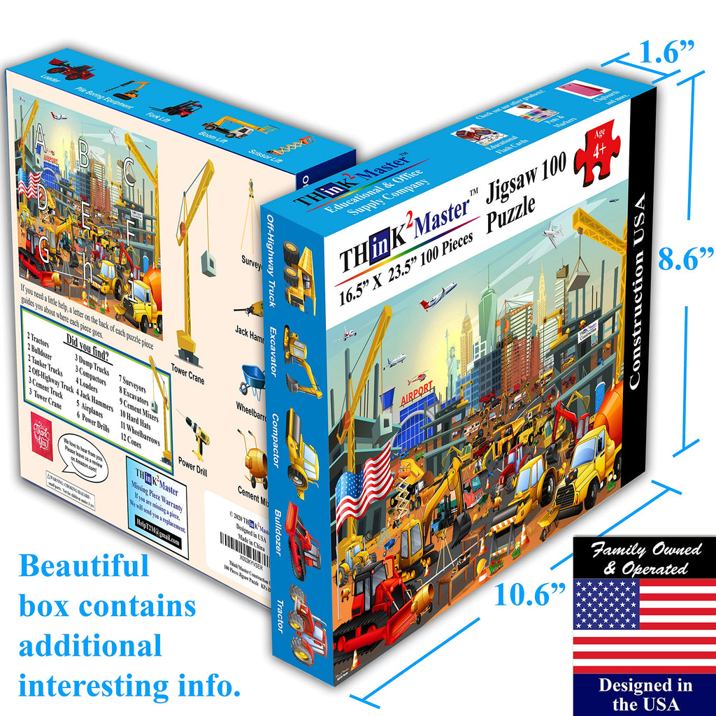 Think2Master Construction in New York City 100-Piece Jigsaw Puzzle – Family Fun with Bulldozers, Excavators & More