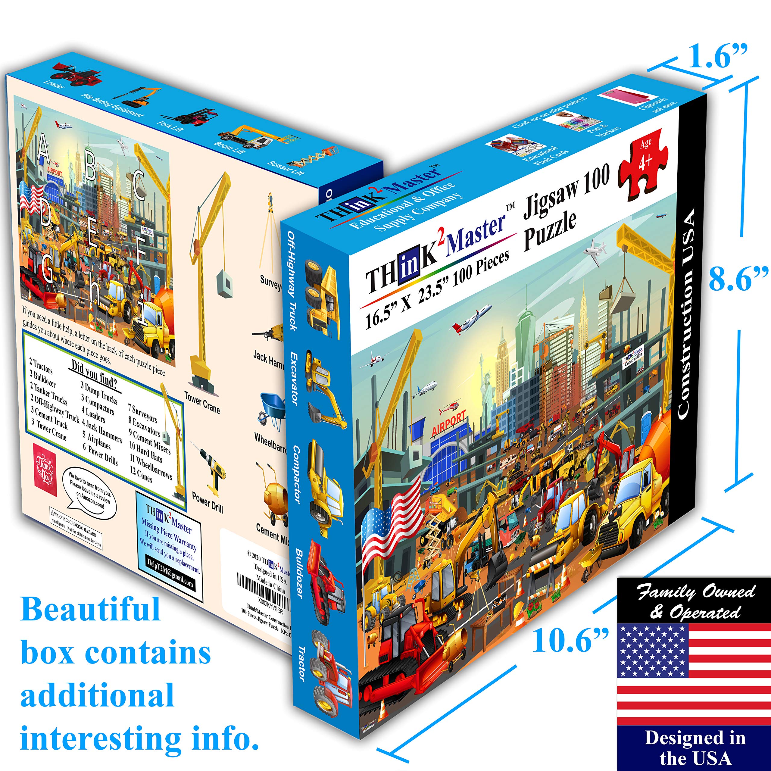 Think2Master Construction in New York City 100-Piece Jigsaw Puzzle – Family Fun with Bulldozers, Excavators & More
