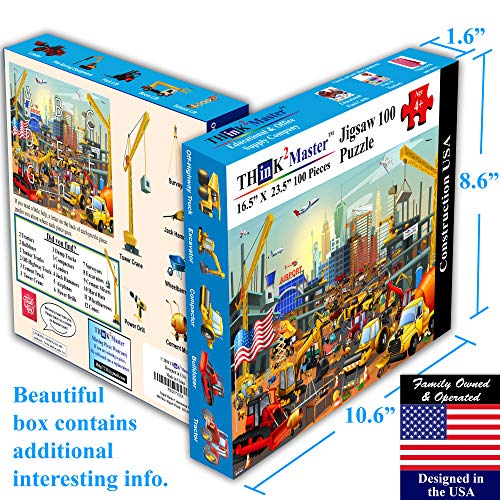 Think2Master Construction in New York City 100-Piece Jigsaw Puzzle – Family Fun with Bulldozers, Excavators & More