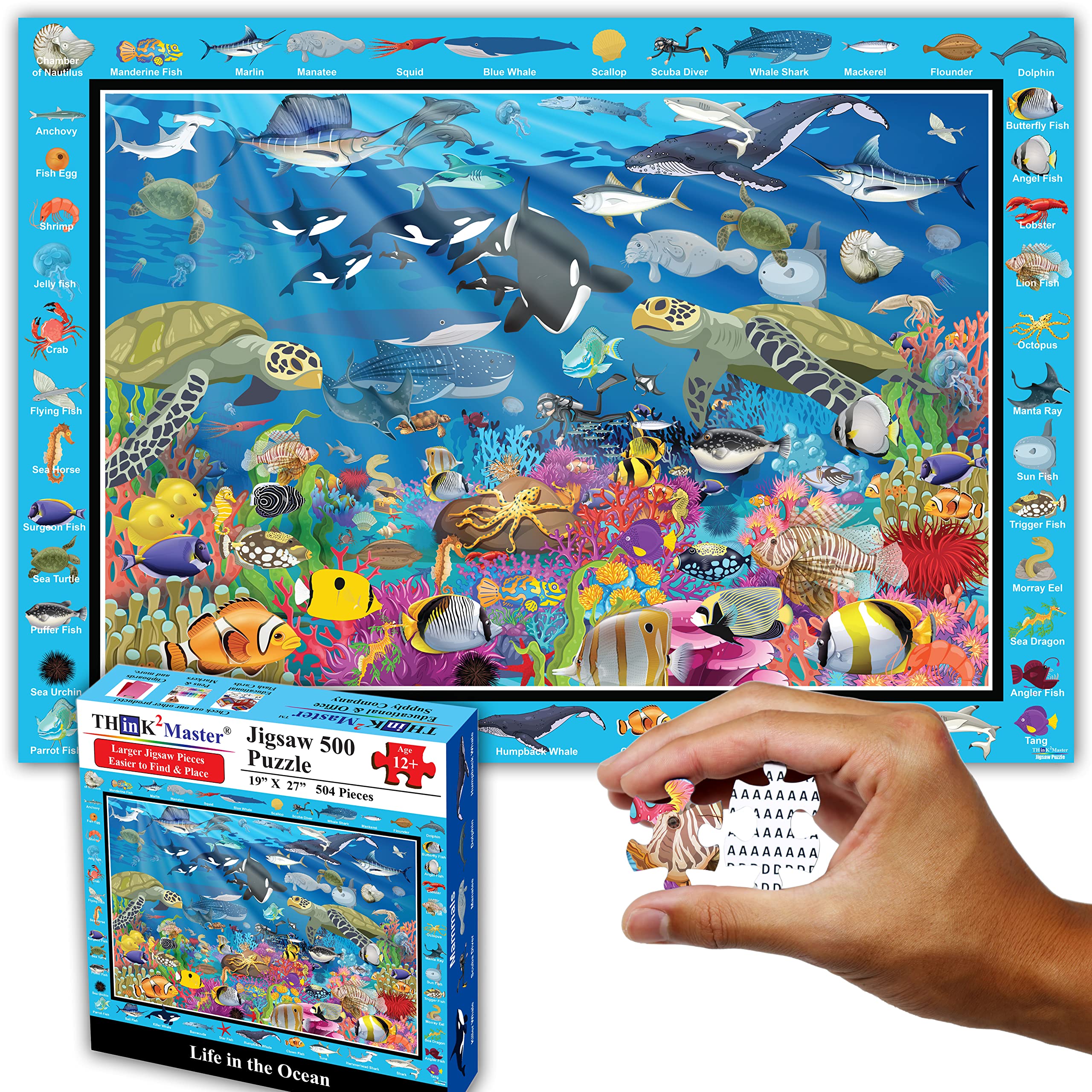 Think2Master Ocean Life Jigsaw Puzzle – 500 Pieces, Large Format, Coral Reef Scene, for Adults and Seniors