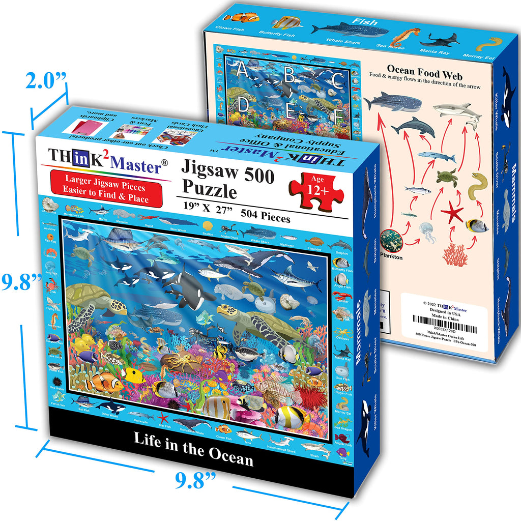 Think2Master Ocean Life Jigsaw Puzzle – 500 Pieces, Large Format, Coral Reef Scene, for Adults and Seniors