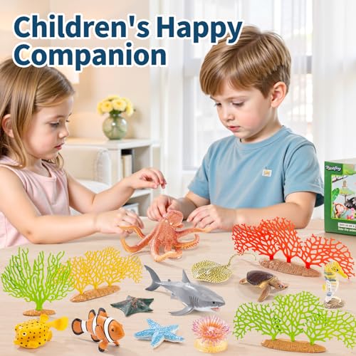 THINKBAY 14-Piece Realistic Ocean Animal Toy Set - Soft Plastic Sea Creatures for Kids Ages 3-8