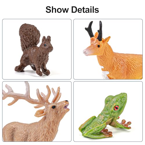 THINKBAY 16PCS Mini North American Forest Animals Figurines - Realistic Wolf, Bear, Bison, Reindeer & More - Educational Toy Set for Kids