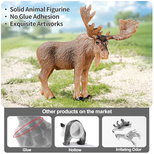 THINKBAY 16PCS Mini North American Forest Animals Figurines - Realistic Wolf, Bear, Bison, Reindeer & More - Educational Toy Set for Kids