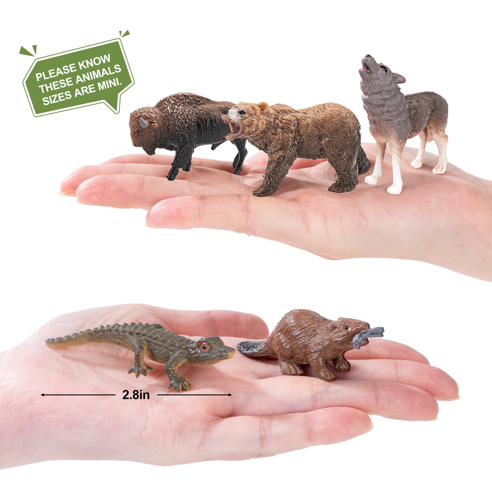THINKBAY 16PCS Mini North American Forest Animals Figurines - Realistic Wolf, Bear, Bison, Reindeer & More - Educational Toy Set for Kids