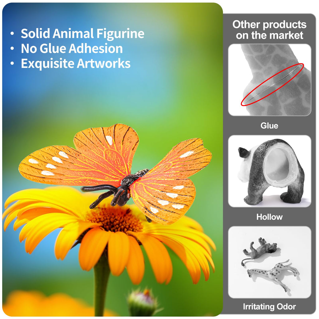 THINKBAY Realistic Animal Figurines Set - 14 Pieces of Insects, Birds, Mammals & Reptiles for Kids Educational Play and Nature Exploration
