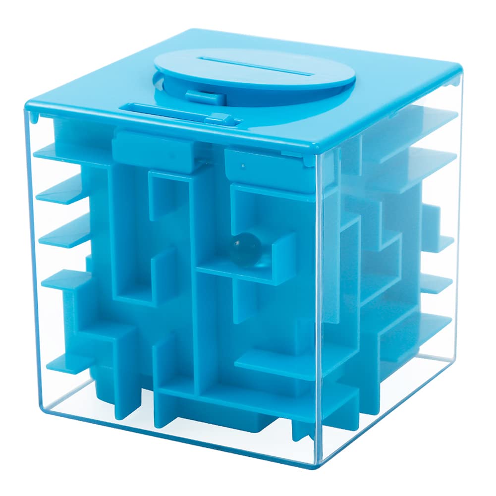 ThinkMax Money Maze Puzzle Box – Blue Acrylic Savings Bank with Ball Maze for Kids Ages 6+