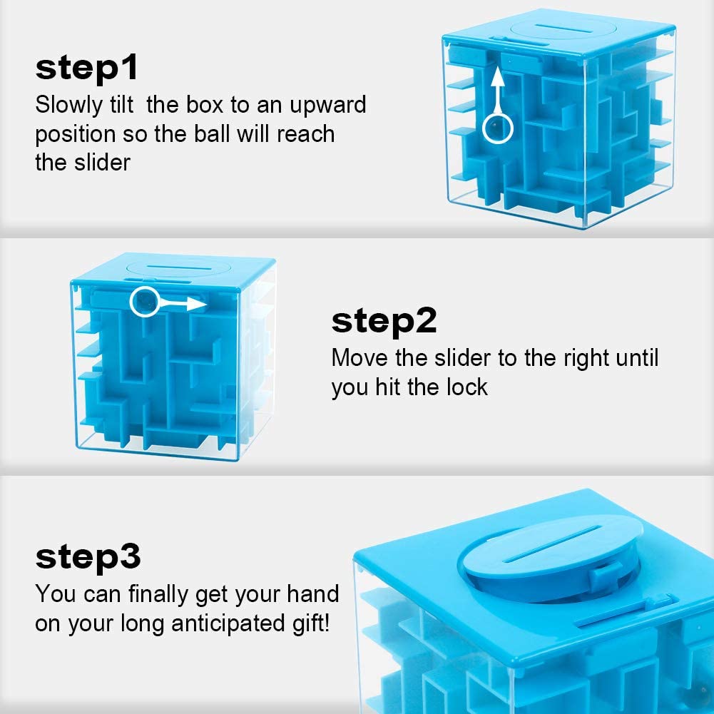 ThinkMax Money Maze Puzzle Box – Blue Acrylic Savings Bank with Ball Maze for Kids Ages 6+