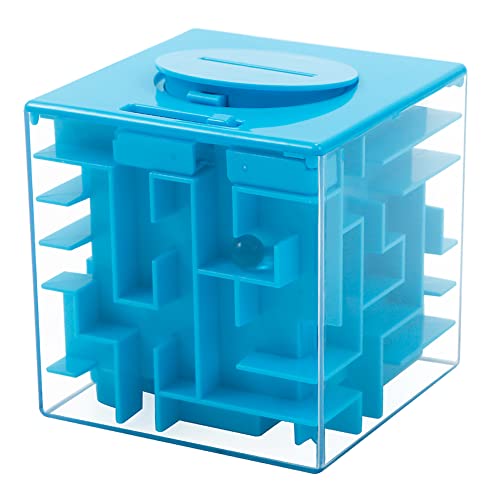 ThinkMax Money Maze Puzzle Box – Blue Acrylic Savings Bank with Ball Maze for Kids Ages 6+