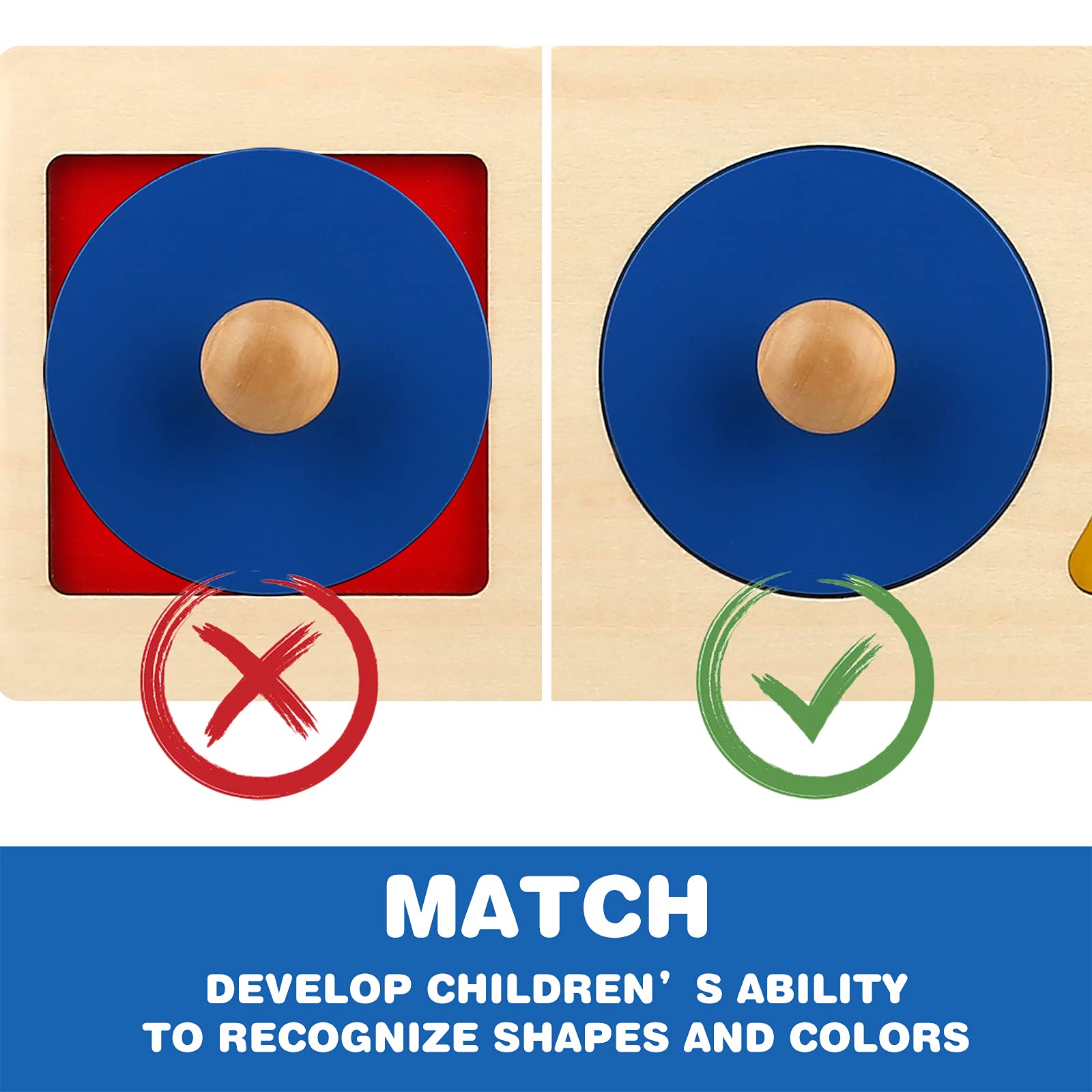 Thoth Montessori Multiple Shape Puzzle – Jumbo Knob Wooden Geometric Shape Sorter for Toddlers (3 Pieces)