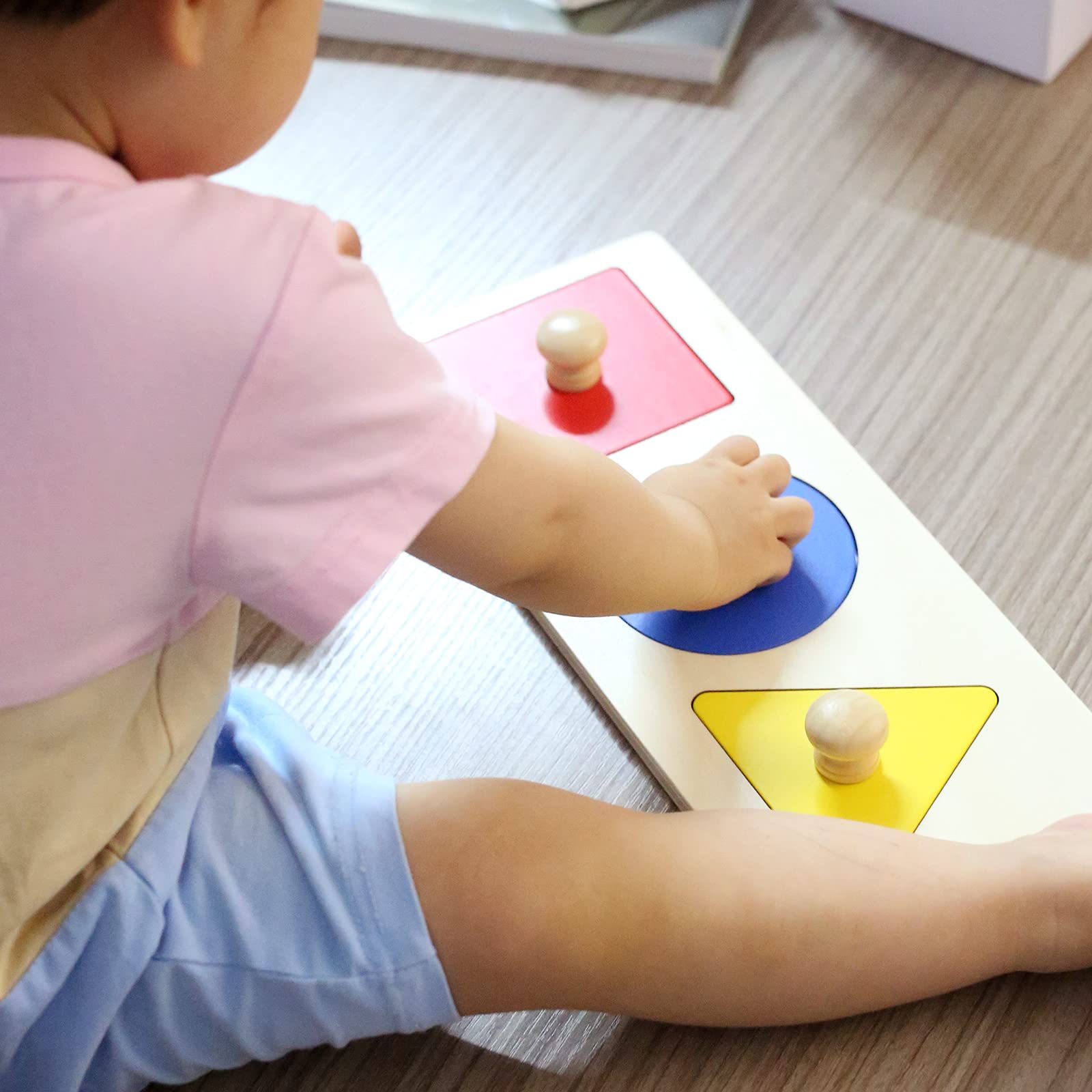 Thoth Montessori Multiple Shape Puzzle – Jumbo Knob Wooden Geometric Shape Sorter for Toddlers (3 Pieces)