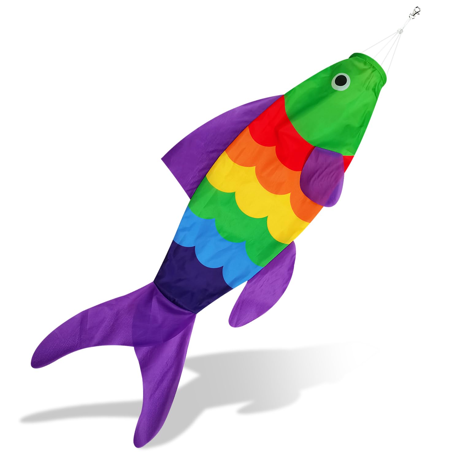 THQZLH 40-Inch Rainbow Fish Windsock – Heavy Duty Outdoor Wind Sock for Garden, Patio, Deck, Boat