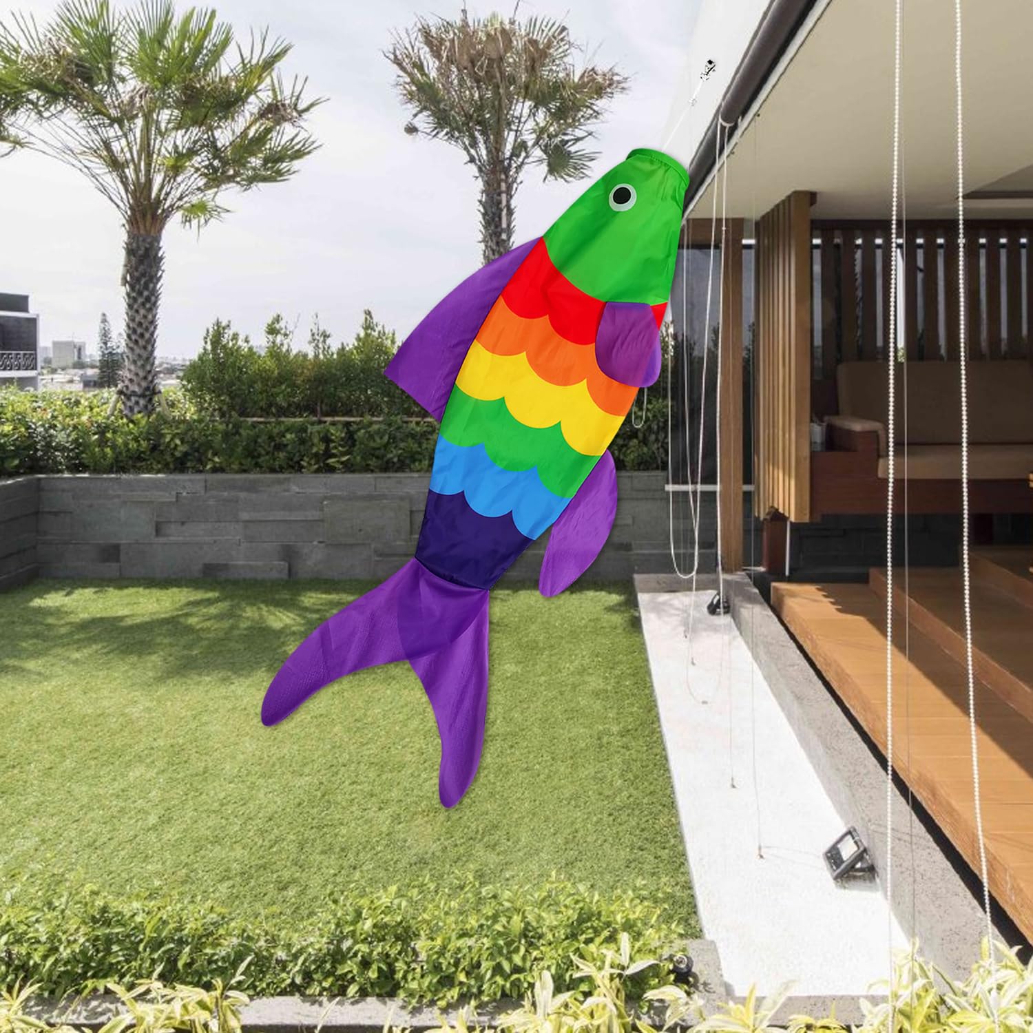 THQZLH 40-Inch Rainbow Fish Windsock – Heavy Duty Outdoor Wind Sock for Garden, Patio, Deck, Boat