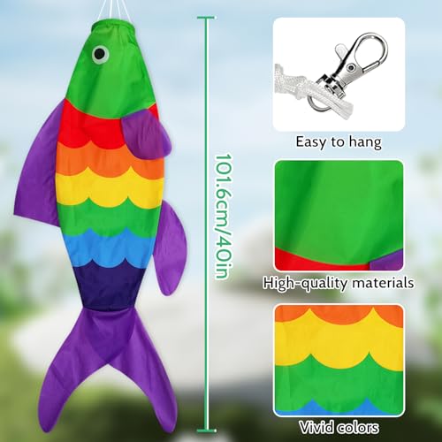 THQZLH 40-Inch Rainbow Fish Windsock – Heavy Duty Outdoor Wind Sock for Garden, Patio, Deck, Boat