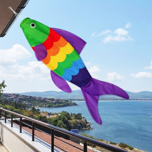 THQZLH 40-Inch Rainbow Fish Windsock – Heavy Duty Outdoor Wind Sock for Garden, Patio, Deck, Boat