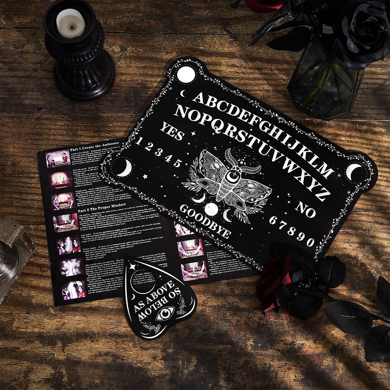 Threan Pendulum Dowsing Board Set with Amethyst – Wooden Spirit Talking Board & Planchette for Divination