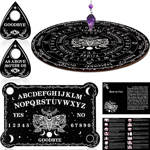 Threan Pendulum Dowsing Board Set with Amethyst – Wooden Spirit Talking Board & Planchette for Divination
