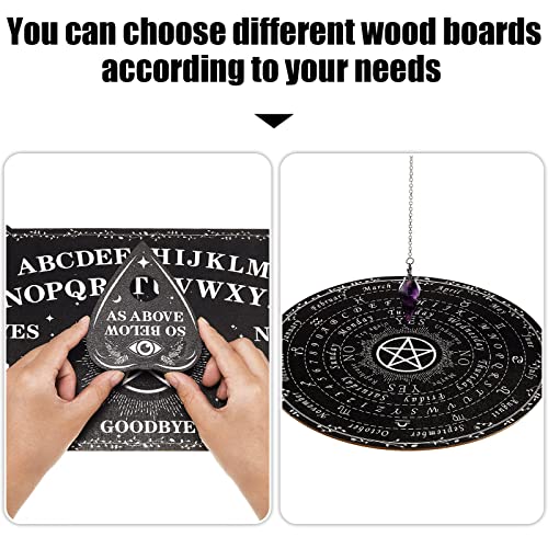 Threan Wooden Pendulum Board with Amethyst Crystal and Planchette – Divination Tool with Letters, Numbers, Constellations