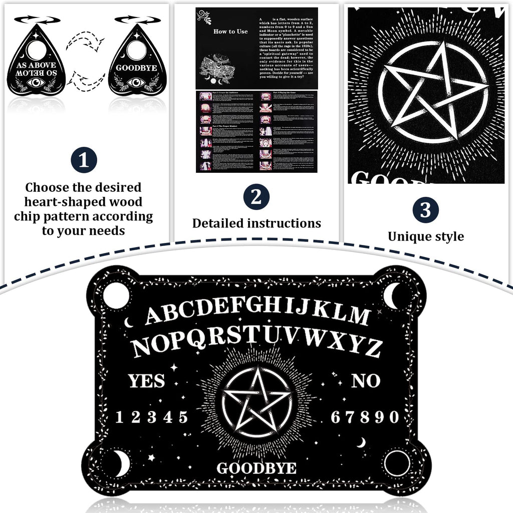 Threan Wooden Pendulum Board with Amethyst Crystal and Planchette – Divination Tool with Letters, Numbers, Constellations