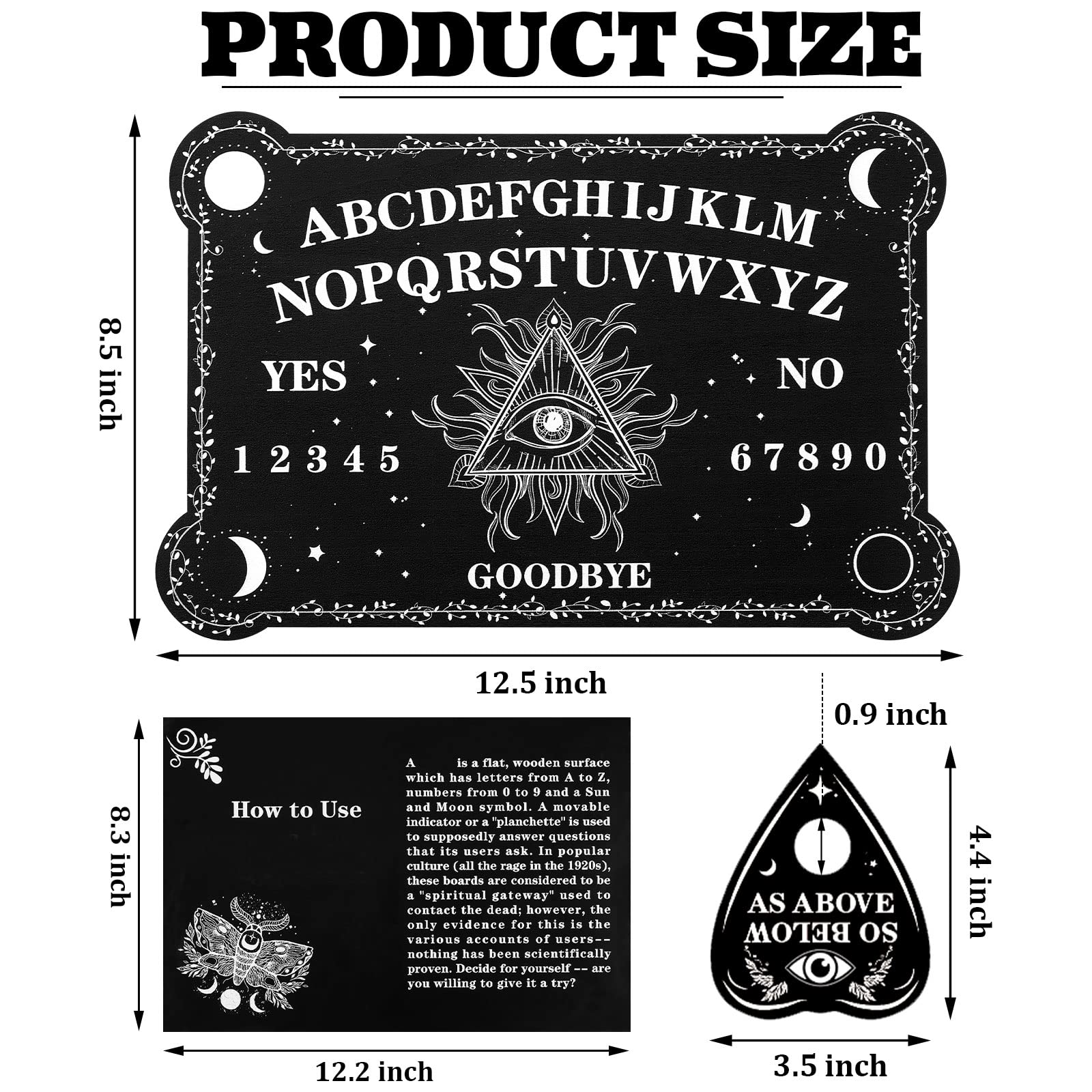 Threan Wooden Pendulum Dowsing Divination Board with Amethyst Crystal Necklace - Spirit Talking Board with Planchette for Wiccan Supplies (Eye Style)