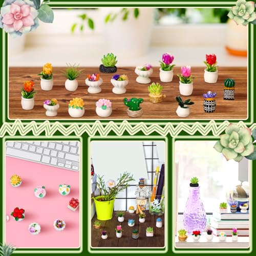 Threehoney 30-Piece Miniature Dollhouse Plants – Hand-Painted Resin Succulents & Cacti for Diorama, Bonsai, Cake Decor