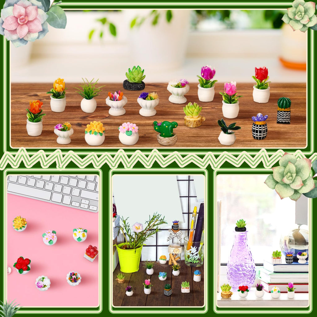 Threehoney 30-Piece Miniature Dollhouse Plants – Hand-Painted Resin Succulents & Cacti for Diorama, Bonsai, Cake Decor