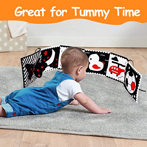 Thremhoo Black and White High Contrast Baby Toy Set - Tummy Time Soft Crinkle Book with Mirror and 3D Butterfly for Infants 0-6 Months