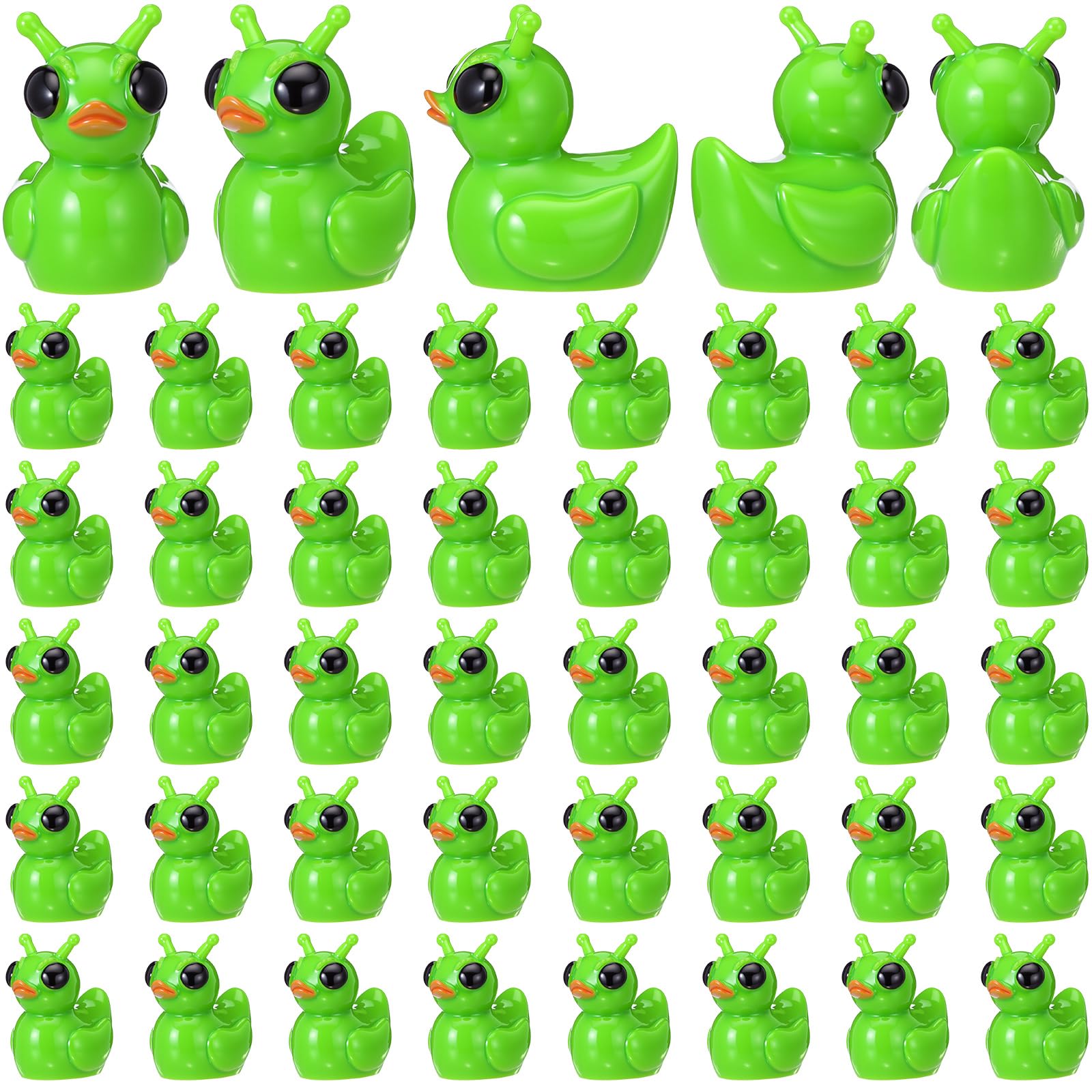 Thyle 50-Pack Mini Resin Alien Ducks – Green UFO Collectible Figures for Parties, Fairy Gardens, and Desk Decor