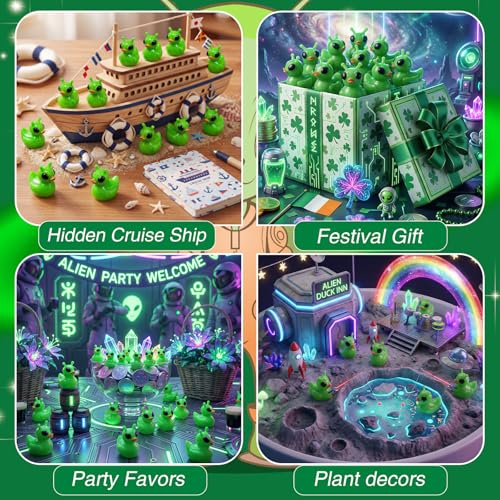 Thyle 50-Pack Mini Resin Alien Ducks – Green UFO Collectible Figures for Parties, Fairy Gardens, and Desk Decor