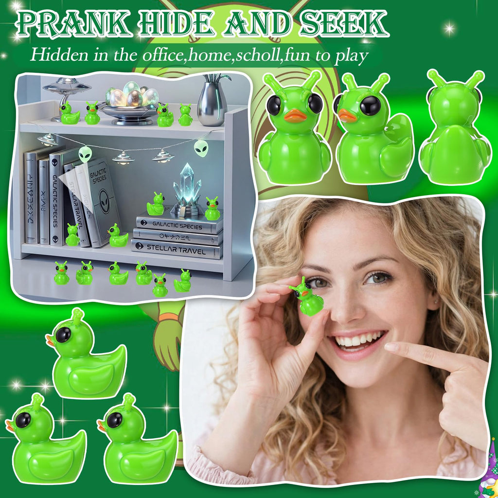 Thyle 50-Pack Mini Resin Alien Ducks – Green UFO Collectible Figures for Parties, Fairy Gardens, and Desk Decor