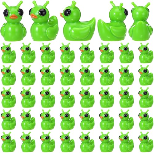 Thyle 50-Pack Mini Resin Alien Ducks – Green UFO Collectible Figures for Parties, Fairy Gardens, and Desk Decor
