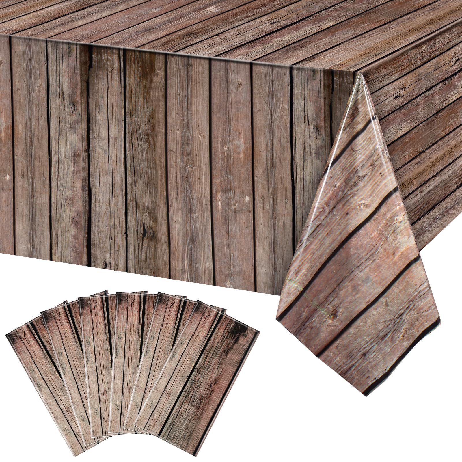 Tiamon 6-Pack Western Party Tablecloths - Plastic Cowboy Table Covers with Wood Grain Design, 54x108 Inches