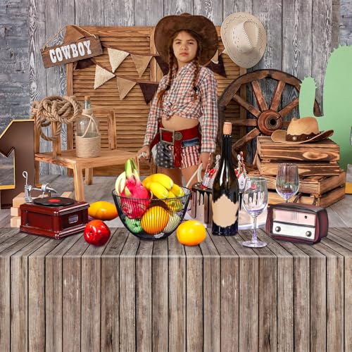 Tiamon 6-Pack Western Party Tablecloths - Plastic Cowboy Table Covers with Wood Grain Design, 54x108 Inches