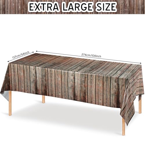 Tiamon 6-Pack Western Party Tablecloths - Plastic Cowboy Table Covers with Wood Grain Design, 54x108 Inches